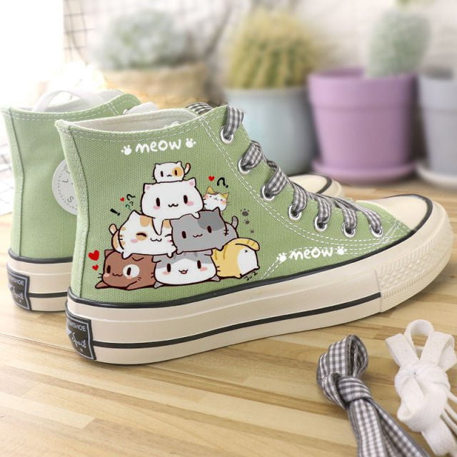 cat sneakers, sneakers green / 35 MEOW Lovely Cat Sneakers. MEO-WBG-SN02-CF22