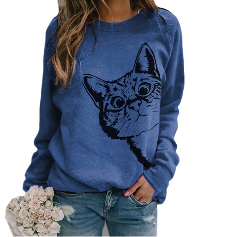 cat sweatshirt, cat pullover, women fleece coat, women cat sweatshirt, women sweatshirt CF211282 Blue / M Women's sweatshirt with cat ink