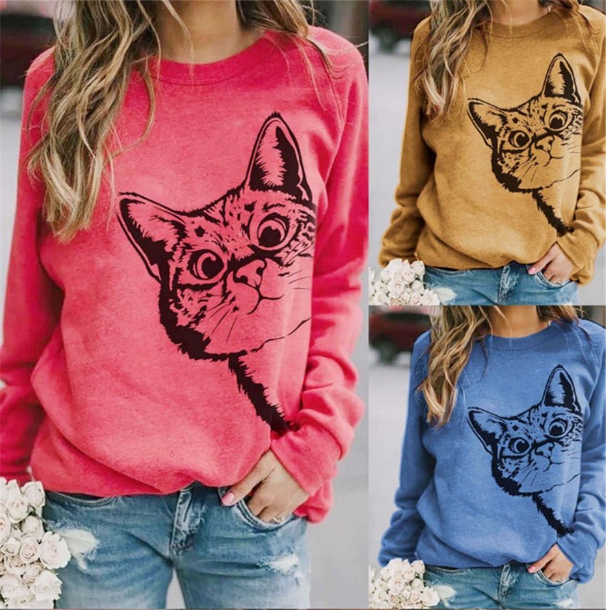 cat sweatshirt, cat pullover, women fleece coat, women cat sweatshirt, women sweatshirt Women's sweatshirt with cat ink