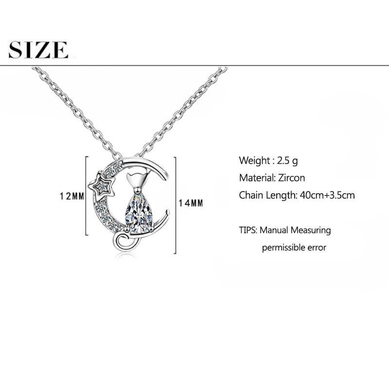 silver Cat Moon necklace, Cat Jewelry, Cat Pendant 40cm plus 3.5cm MoonStar Necklace
