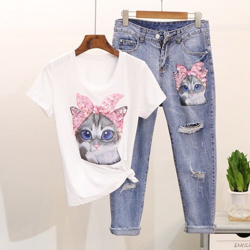 T-shirt, cat t-shirt, cartoon cat t-shirt T-Shirt & Jeans-Cat Face.