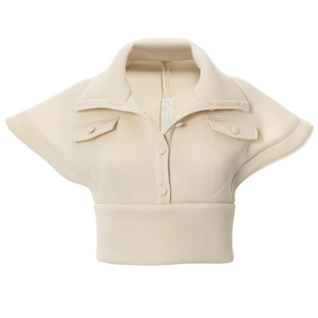 vest top, flysleeve jacket, women jacket Beige / S Crop tops flying sleeve casual vest coat Queen QFJ:003277435394.01