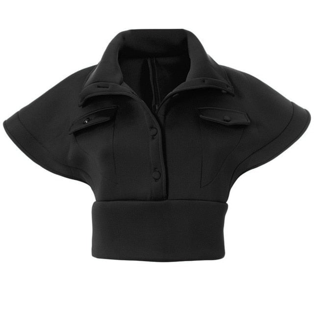 vest top, flysleeve jacket, women jacket black / S Crop tops flying sleeve casual vest coat Queen QFJ:003277435394.04