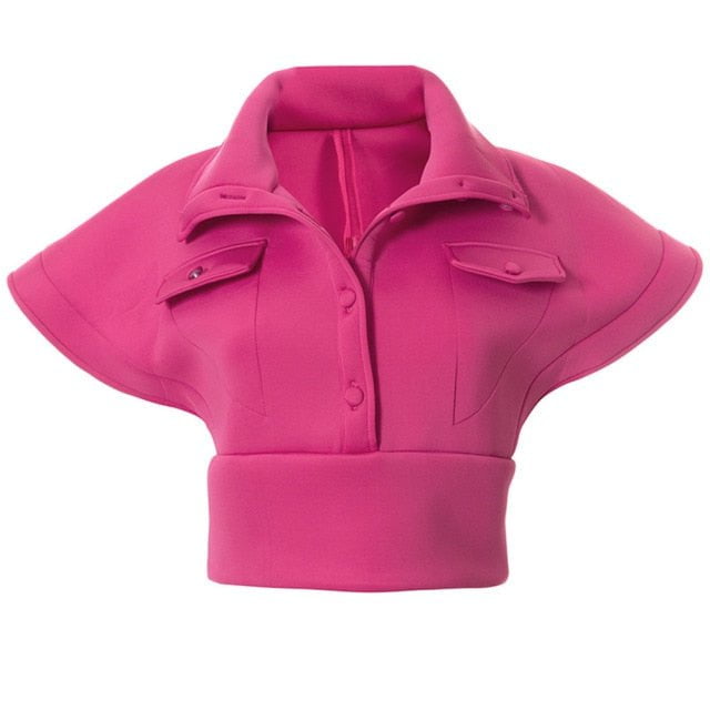 vest top, flysleeve jacket, women jacket Coral Red / S Crop tops flying sleeve casual vest coat Queen QFJ:003277435394.13