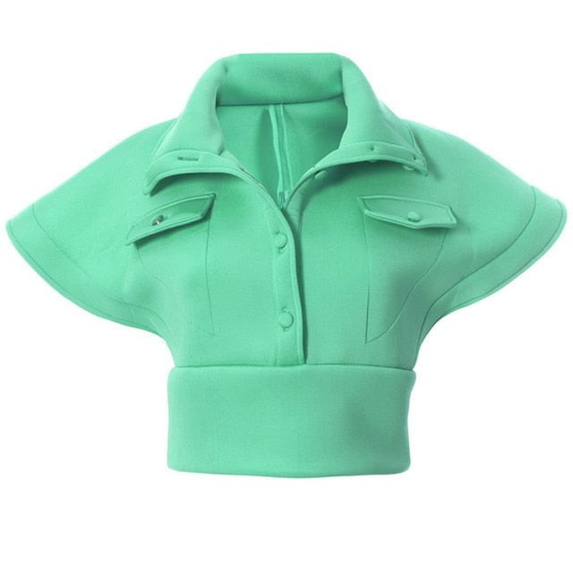 vest top, flysleeve jacket, women jacket green / S Crop tops flying sleeve casual vest coat Queen QFJ:003277435394.07