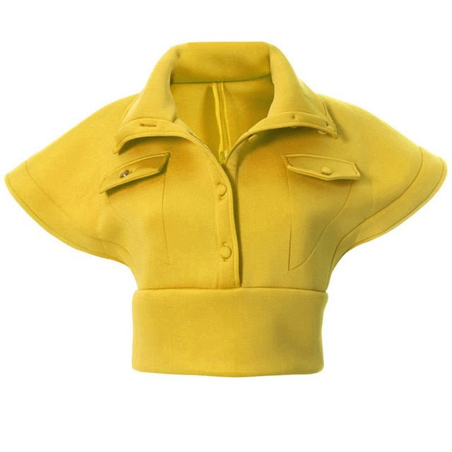 vest top, flysleeve jacket, women jacket Yellow / S Crop tops flying sleeve casual vest coat Queen QFJ:003277435394.10