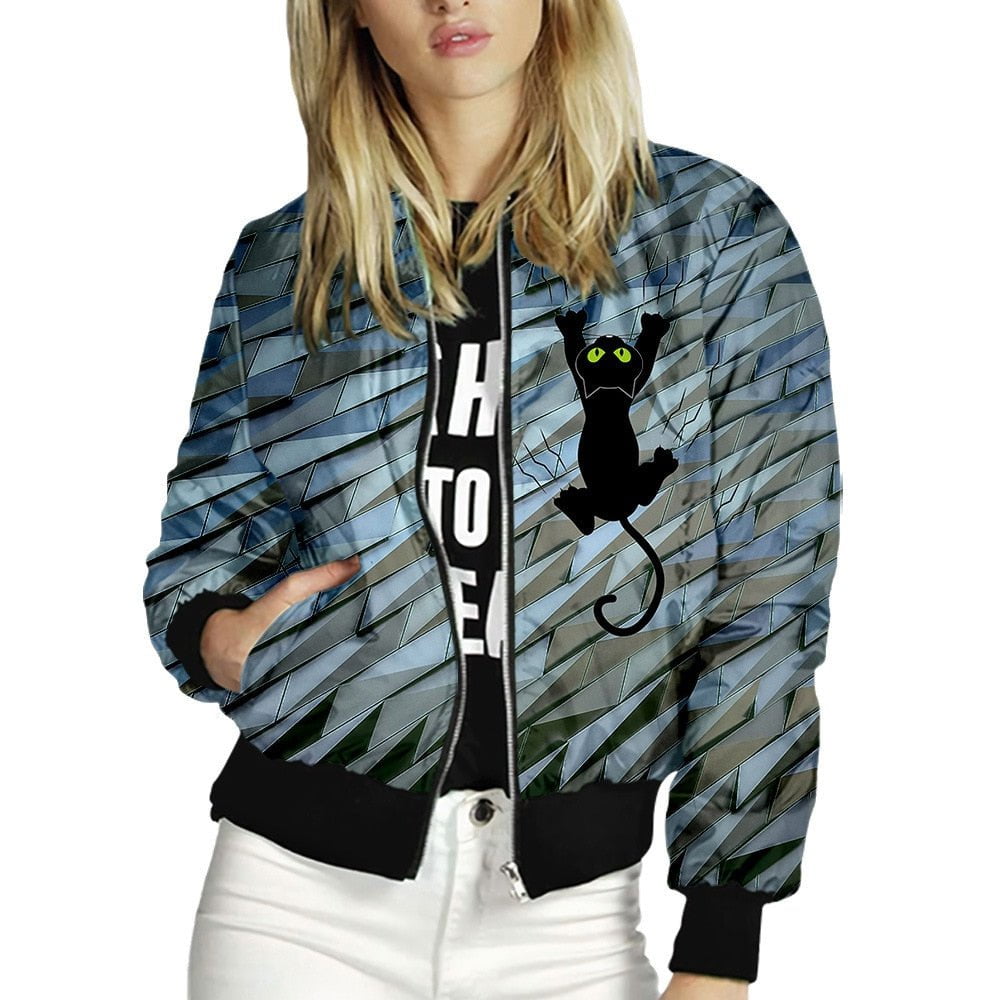 women jacket, bomber jacket, cat print jacket Jacket for women Parcat bomber