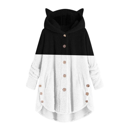 women cat ears hoodies, fleece coat, sweatshirt hoodies, cat hooodies BLACK / L Long fleece coat SKETCHES"