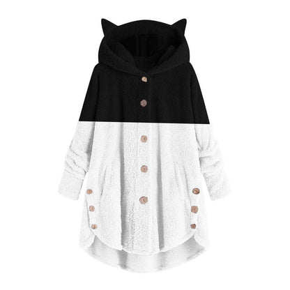 women cat ears hoodies, fleece coat, sweatshirt hoodies, cat hooodies BLACK / S Long fleece coat SKETCHES"