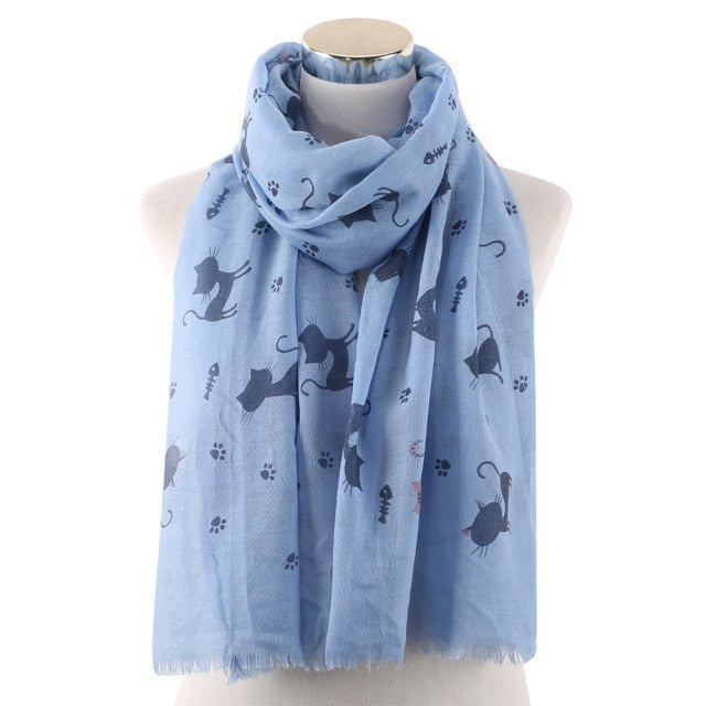 women cat scarf, cat scarf, cat scarf for women Blue louis women's scarf